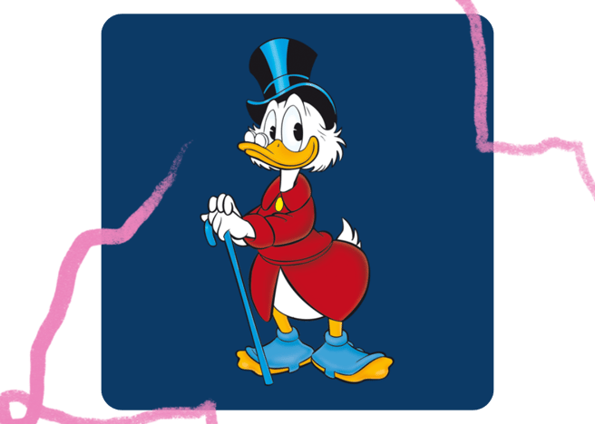 Donald Duck auf blauem Hintergrund und einen rosanen Akzent